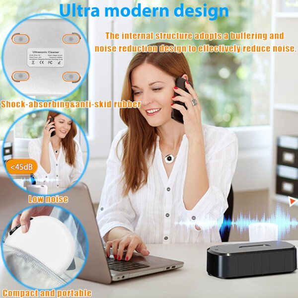 Máquina de limpieza ultrasónica de retenedores, limpiador ultrasónico de 48 kHz, limpiador ultrasónico portátil de 20.3 fl oz para aparatos ortopédicos, protectores bucales, alineador, cepillo - Image 3