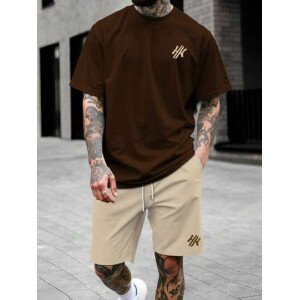 Manfinity CasualCool Conjunto de top con cuello redondo y pantalones cortos con estampado de letras para hombres, conjunto de prendas cortas para hombres