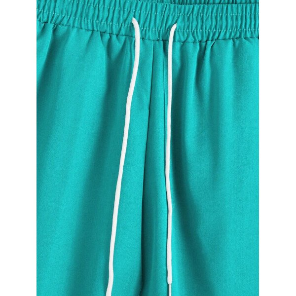 Manfinity CasualCool Conjunto de top con cuello redondo y pantalones cortos con estampado de letras para hombres, conjunto de prendas cortas para hombres - Image 13