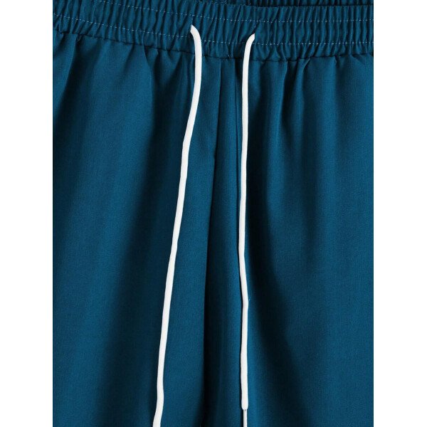 Manfinity CasualCool Conjunto de top con cuello redondo y pantalones cortos con estampado de letras para hombres, conjunto de prendas cortas para hombres - Image 53