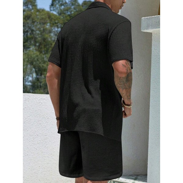 Set de 2 piezas, estilo europeo de moda, conjunto informal de camisa y pantalones de marca jacquard, holgado, ideal como outfit de playa y resort para parejas, adecuado como regalo para esposo/novio - Imagen 9