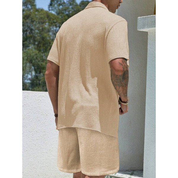 Set de 2 piezas, estilo europeo de moda, conjunto informal de camisa y pantalones de marca jacquard, holgado, ideal como outfit de playa y resort para parejas, adecuado como regalo para esposo/novio - Imagen 15