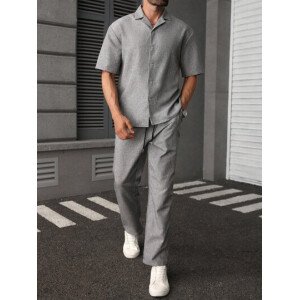 Manfinity CasualCool Set de 2 piezas de camisa de manga corta bicolor sólida + pantalones con cordón y cintura elástica para hombres, conjunto casual y versátil para fiesta, mejor regalo para novio o esposo