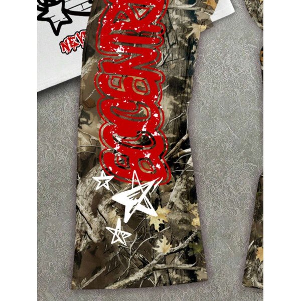 Manfinity ZONE917 Conjunto de camiseta de manga corta y pantalones con estampado de letras y personajes de dibujos animados para hombre, de corte holgado - Imagen 14