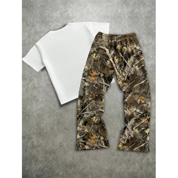 Manfinity ZONE917 Conjunto de camiseta de manga corta y pantalones con estampado de letras y personajes de dibujos animados para hombre, de corte holgado - Imagen 15