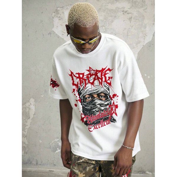 Manfinity ZONE917 Conjunto de camiseta de manga corta y pantalones con estampado de letras y personajes de dibujos animados para hombre, de corte holgado - Imagen 38
