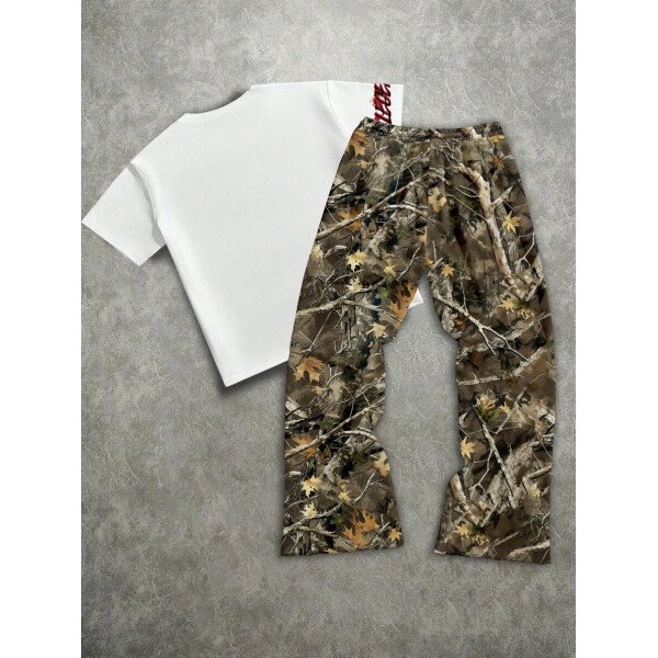 Manfinity ZONE917 Conjunto de camiseta de manga corta y pantalones con estampado de letras y personajes de dibujos animados para hombre, de corte holgado - Imagen 40