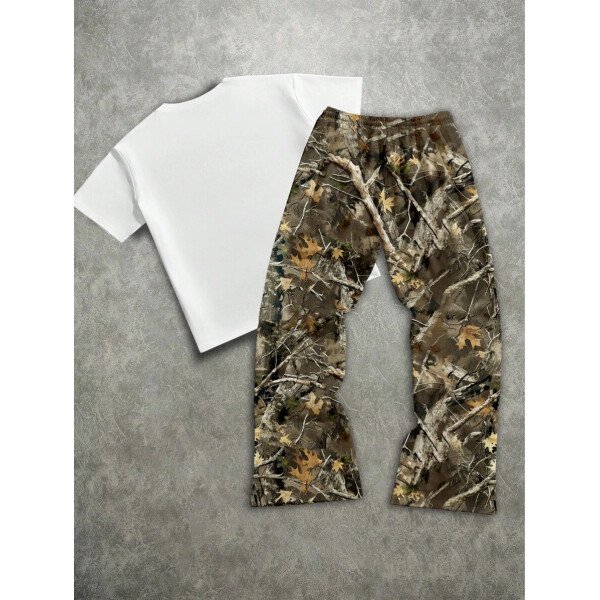 Manfinity ZONE917 Conjunto de camiseta de manga corta y pantalones con estampado de letras y personajes de dibujos animados para hombre, de corte holgado - Imagen 44