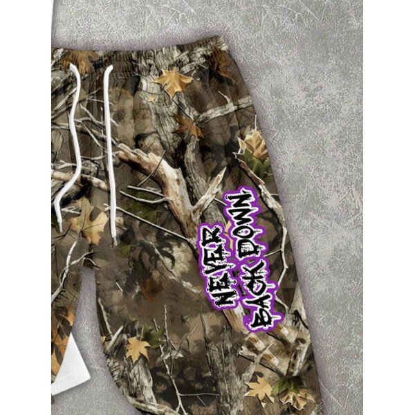 Manfinity ZONE917 Conjunto de camiseta de manga corta y pantalones con estampado de letras y personajes de dibujos animados para hombre, de corte holgado - Imagen 48