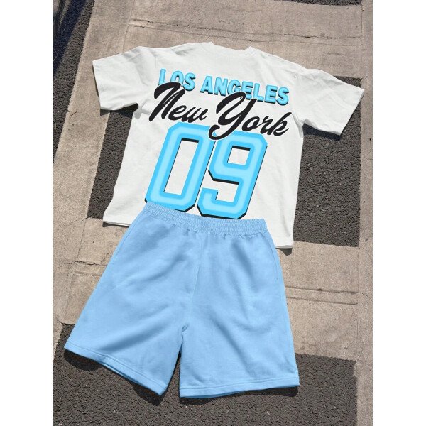 Manfinity EMRG Conjunto de camiseta con estampado de letra y retrato y pantalones cortos con cordón para hombre - Image 3
