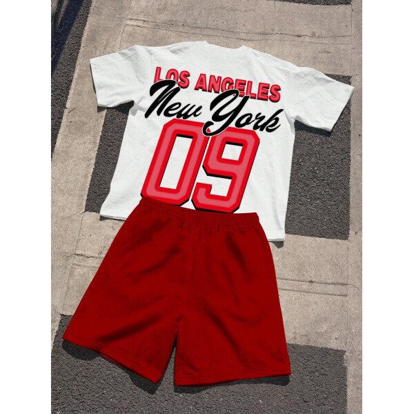 Manfinity EMRG Conjunto de camiseta con estampado de letra y retrato y pantalones cortos con cordón para hombre - Image 7