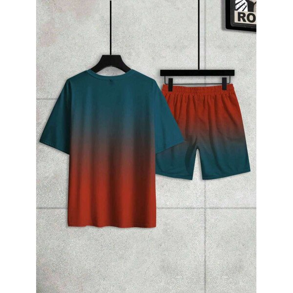 Manfinity Homme Set de 2 piezas de camiseta de manga corta de cuello redondo con estampado de letras y pantalones cortos con cordón en la cintura para hombres - Image 3