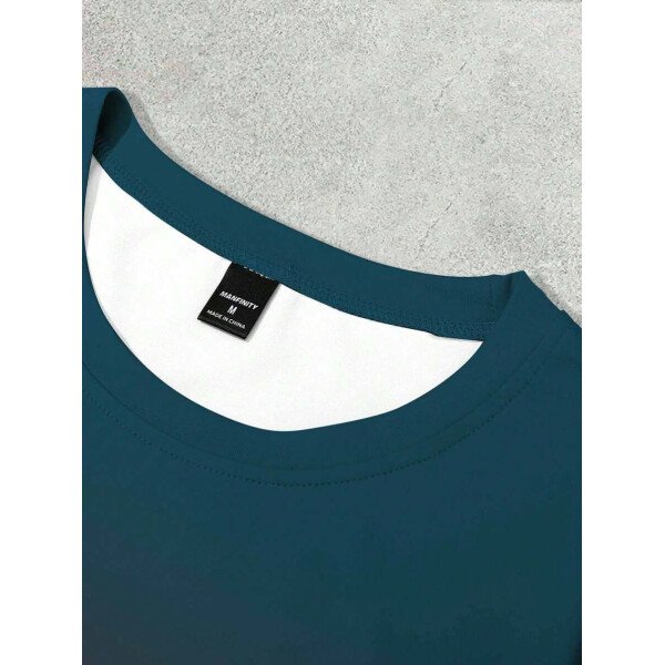 Manfinity Homme Set de 2 piezas de camiseta de manga corta de cuello redondo con estampado de letras y pantalones cortos con cordón en la cintura para hombres - Image 7