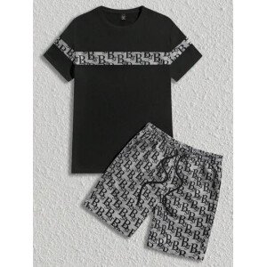 Manfinity VCAY Conjunto de camiseta de manga corta casual de punto para hombres, vintage, urbano