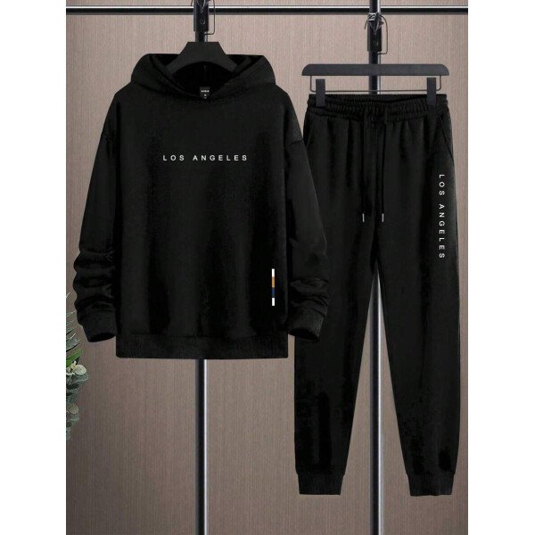 Manfinity Homme Conjunto De Sudadera Con Capucha Y Pantalón Deportivo De Hombre Con Estampado De Letras Y Corte Holgado - Image 3
