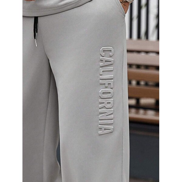 Manfinity Homme Conjunto de camiseta de manga corta casual con estampado de letras en relieve y pantalones largos con cordón en la cintura, para hombre, de verano - Image 15