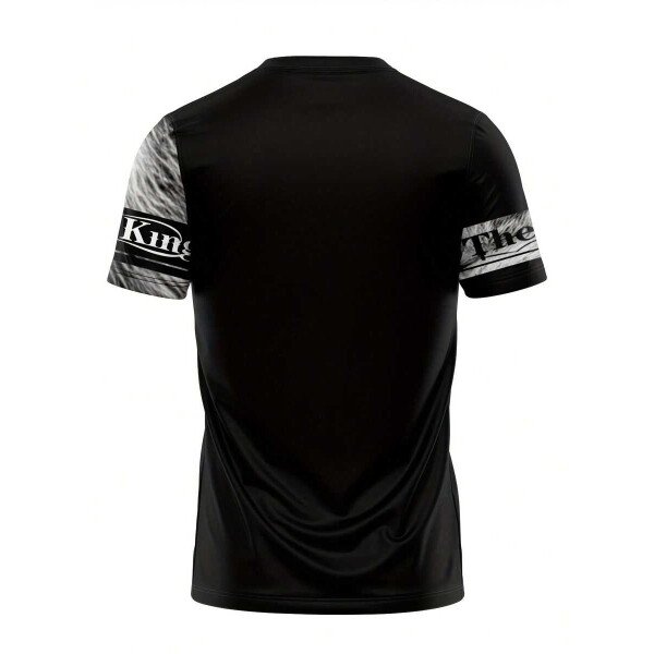 Conjunto deportivo con estampado de león 3D para hombre: equipo de ejercicio de poliéster para todo el año, con camiseta de cuello barco y pantalones a juego, estilo regular, tejido de punto ligeramente elástico, ropa deportiva con estampado animal - Imagen 4