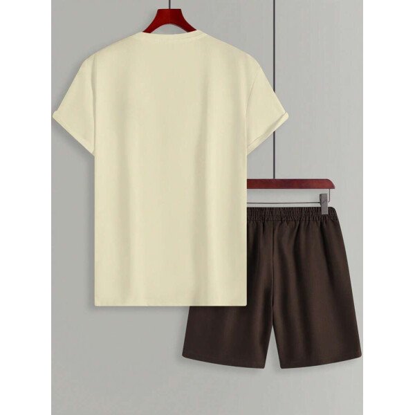 Manfinity CasualCool Conjunto de camiseta de manga corta de cuello redondo con estampado y pantalones cortos casuales de verano para hombres, conjunto de ropa de verano para hombres - Imagen 17