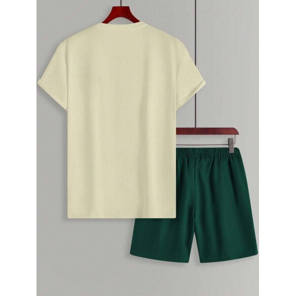 Manfinity CasualCool Conjunto de camiseta de manga corta de cuello redondo con estampado y pantalones cortos casuales de verano para hombres, conjunto de ropa de verano para hombres - Imagen 28