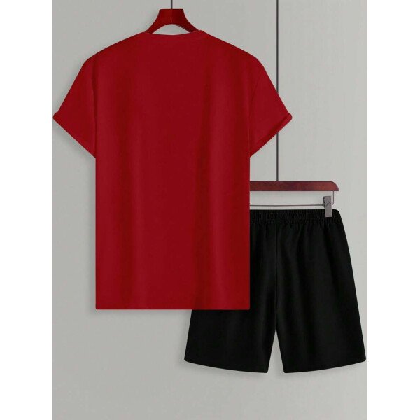 Manfinity CasualCool Conjunto de camiseta de manga corta de cuello redondo con estampado y pantalones cortos casuales de verano para hombres, conjunto de ropa de verano para hombres - Imagen 38
