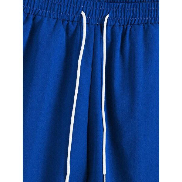 Manfinity CasualCool Conjunto de camiseta de manga corta de cuello redondo con estampado y pantalones cortos casuales de verano para hombres, conjunto de ropa de verano para hombres - Imagen 78