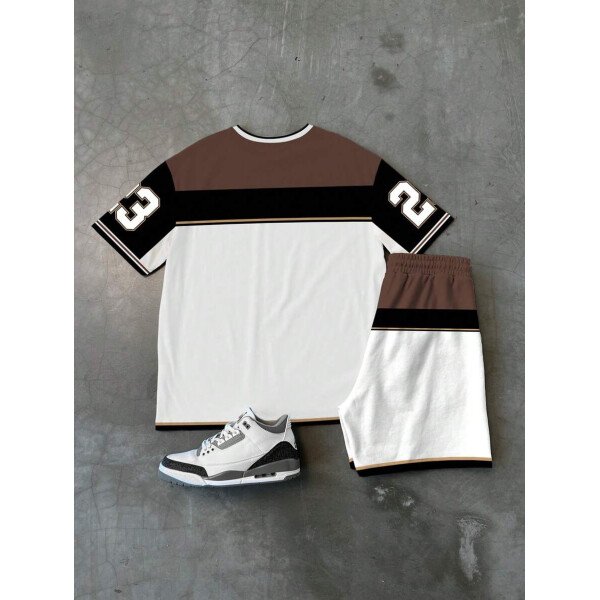 Manfinity Sporsity Conjunto de camiseta de cuello en V y pantalones cortos para hombre, elegante para el verano, 2 piezas - Imagen 11