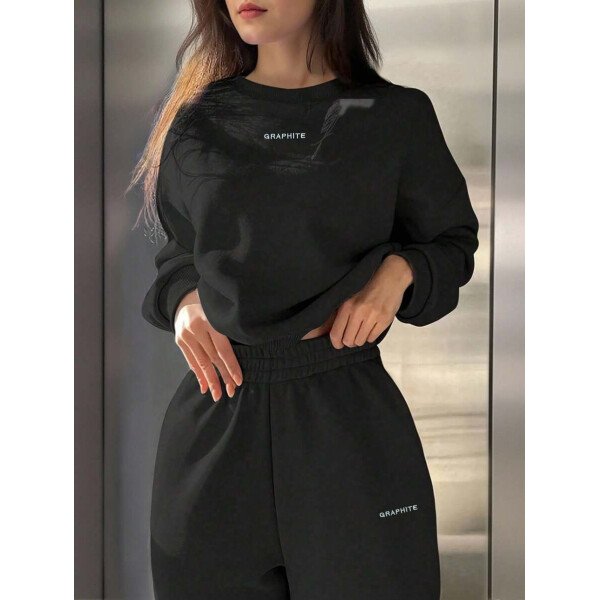INAWLY Set de 2 piezas de sudadera y pantalón de chándal casual con impresión de letras para mujer - Image 4