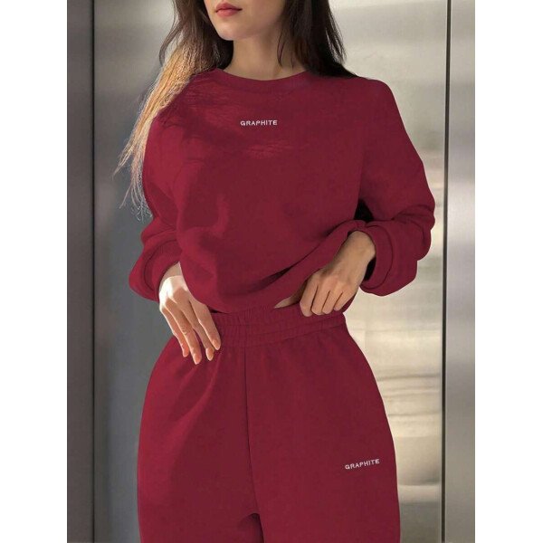 INAWLY Set de 2 piezas de sudadera y pantalón de chándal casual con impresión de letras para mujer - Image 8