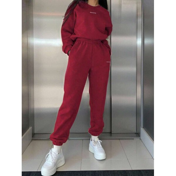 INAWLY Set de 2 piezas de sudadera y pantalón de chándal casual con impresión de letras para mujer - Image 9