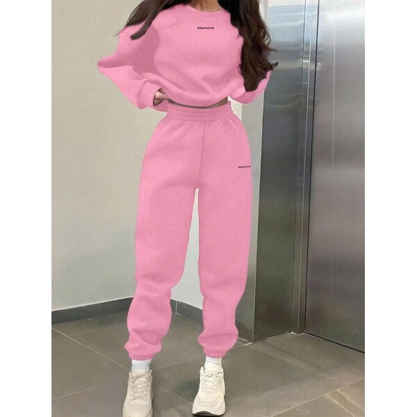 INAWLY Set de 2 piezas de sudadera y pantalón de chándal casual con impresión de letras para mujer - Image 10