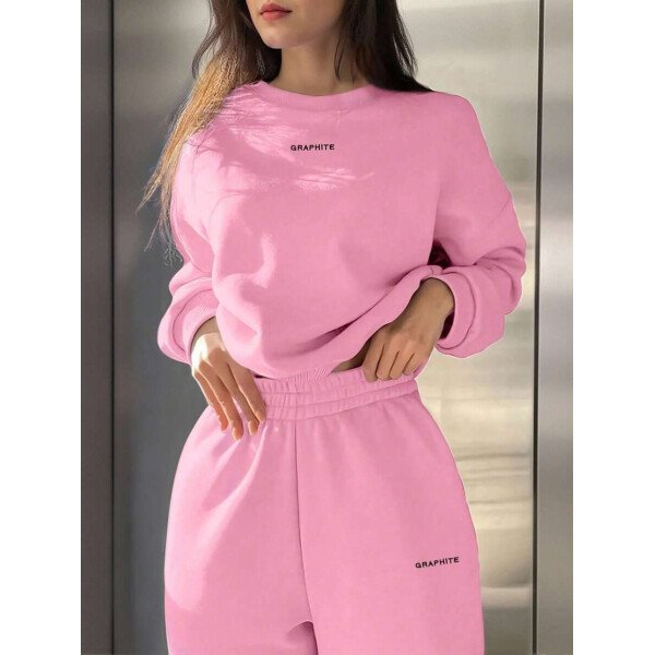 INAWLY Set de 2 piezas de sudadera y pantalón de chándal casual con impresión de letras para mujer - Image 12