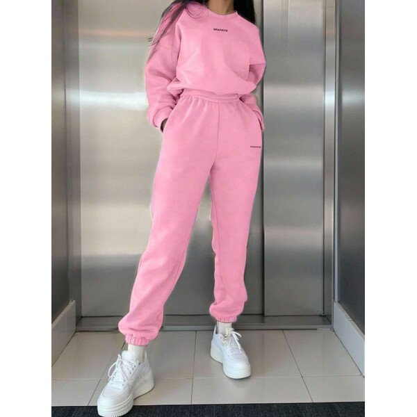 INAWLY Set de 2 piezas de sudadera y pantalón de chándal casual con impresión de letras para mujer - Image 13