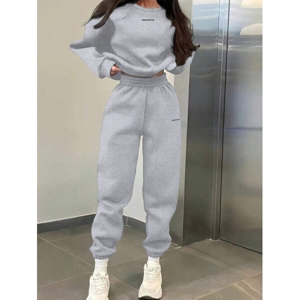 INAWLY Set de 2 piezas de sudadera y pantalón de chándal casual con impresión de letras para mujer - Image 14