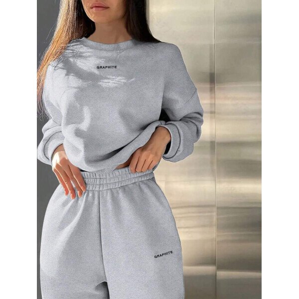 INAWLY Set de 2 piezas de sudadera y pantalón de chándal casual con impresión de letras para mujer - Image 16