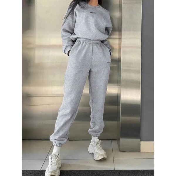 INAWLY Set de 2 piezas de sudadera y pantalón de chándal casual con impresión de letras para mujer - Image 18