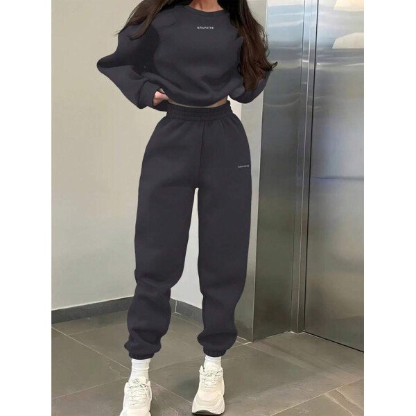 INAWLY Set de 2 piezas de sudadera y pantalón de chándal casual con impresión de letras para mujer - Image 19