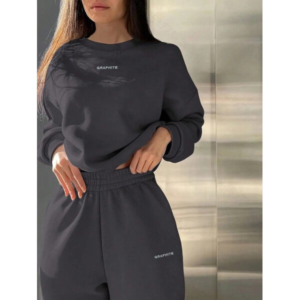 INAWLY Set de 2 piezas de sudadera y pantalón de chándal casual con impresión de letras para mujer - Image 23