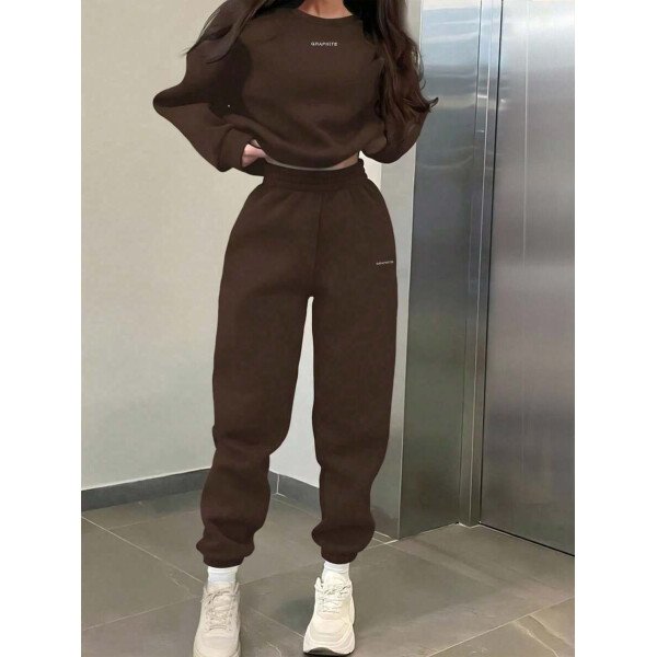 INAWLY Set de 2 piezas de sudadera y pantalón de chándal casual con impresión de letras para mujer - Image 28