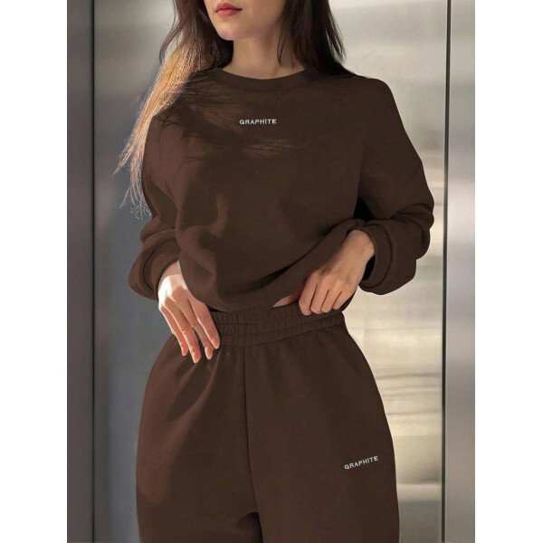 INAWLY Set de 2 piezas de sudadera y pantalón de chándal casual con impresión de letras para mujer - Image 31