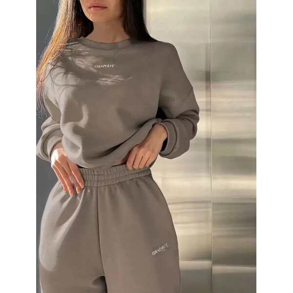 INAWLY Set de 2 piezas de sudadera y pantalón de chándal casual con impresión de letras para mujer - Image 36