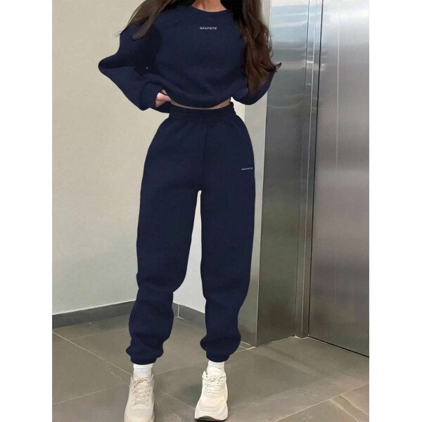 INAWLY Set de 2 piezas de sudadera y pantalón de chándal casual con impresión de letras para mujer - Image 37