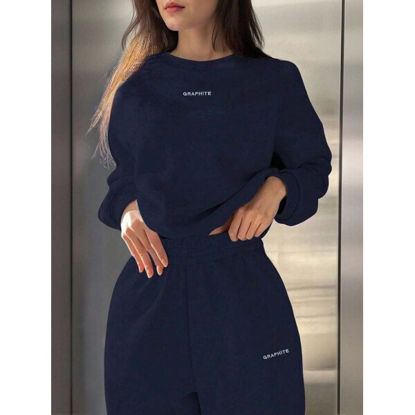 INAWLY Set de 2 piezas de sudadera y pantalón de chándal casual con impresión de letras para mujer - Image 39