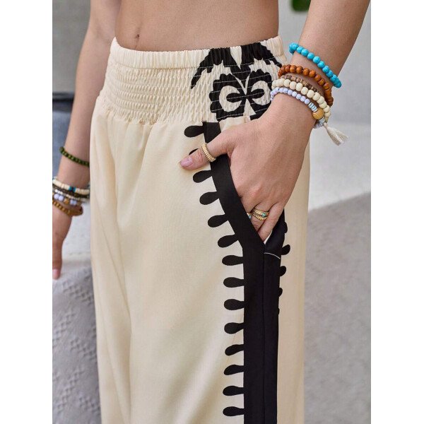 Elenzga Conjunto de 2 piezas: Top corto con tirantes estampado en azul y blanco al estilo bohemio con pantalón recto de cintura anudada, conjunto para vacaciones - Imagen 35