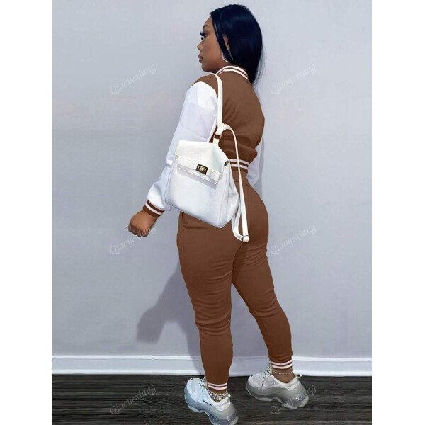Conjunto de 2 piezas para mujer- Chaqueta deportiva de un solo pecho de unicolor y parte superior - Imagen 12