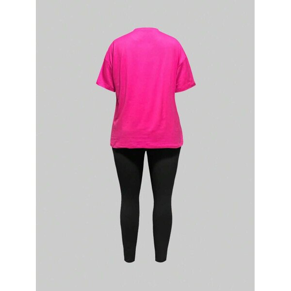 VaVaLuxe Conjunto de camiseta de manga corta con cuello redondo y estampado digital y leggings para mujer casual de verano. Conjunto de dos piezas de camiseta de ajuste regular de manga corta multicolor y leggings para uso casual diario en primavera/otoño. - Imagen 3