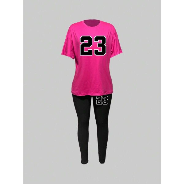 VaVaLuxe Conjunto de camiseta de manga corta con cuello redondo y estampado digital y leggings para mujer casual de verano. Conjunto de dos piezas de camiseta de ajuste regular de manga corta multicolor y leggings para uso casual diario en primavera/otoño. - Imagen 4