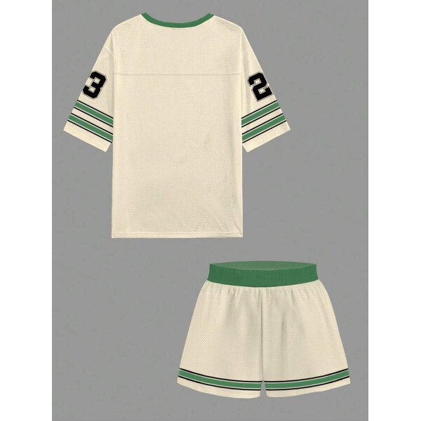 Slaydiva Set de 2 piezas de ropa deportiva de verano para mujer - Camiseta de manga corta con gráfico y letras y conjunto de shorts - Imagen 3
