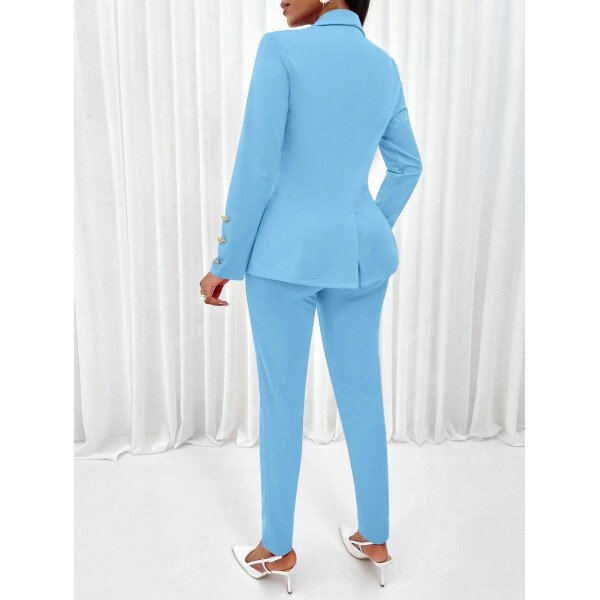 Conjunto de tres piezas para mujer con blazer de cuello chal de frente abierto, camiseta de tirantes y pantalones para un aspecto de oficina - Imagen 3