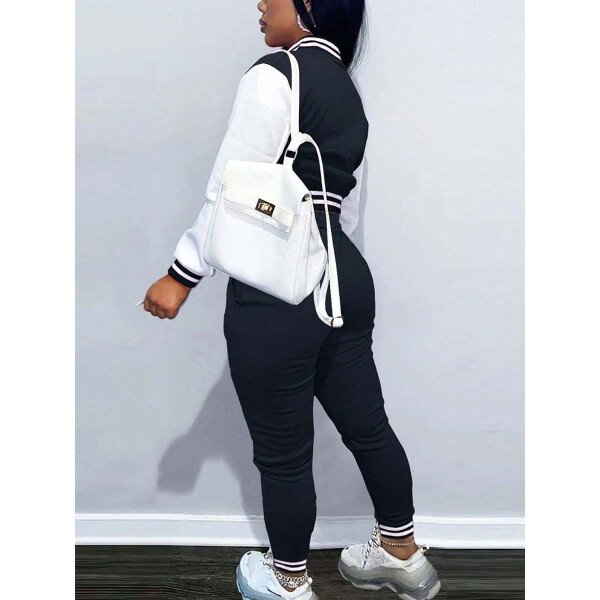 Conjunto deportivo de 2 piezas con chaqueta universitaria para mujer, top corto con botones, chaquetas y pantalones tipo letterman - Imagen 4
