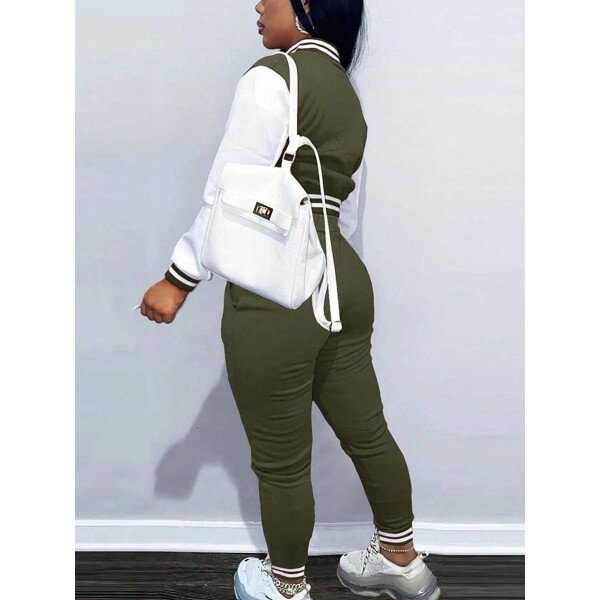 Conjunto deportivo de 2 piezas con chaqueta universitaria para mujer, top corto con botones, chaquetas y pantalones tipo letterman - Imagen 8